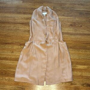 Mango Premium Long Taupe Vest with Pockets